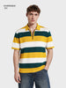 Men's Yellow Oversized Fit Colourblocked Flat Knit Polo T-Shirt