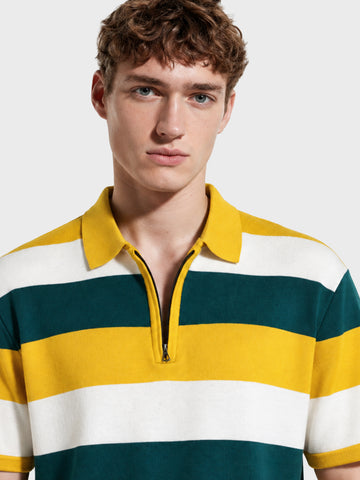 Men's Yellow Oversized Fit Colourblocked Flat Knit Polo T-Shirt