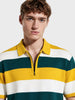 Men's Yellow Oversized Fit Colourblocked Flat Knit Polo T-Shirt