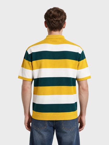 Men's Yellow Oversized Fit Colourblocked Flat Knit Polo T-Shirt