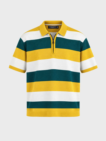 Men's Yellow Oversized Fit Colourblocked Flat Knit Polo T-Shirt