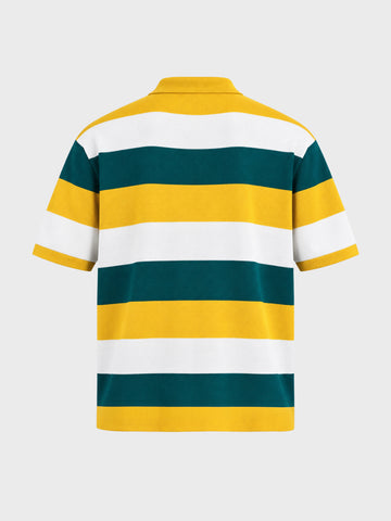Men's Yellow Oversized Fit Colourblocked Flat Knit Polo T-Shirt