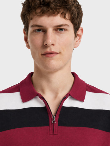Men's Black Oversized Fit Colourblocked Flat Knit Polo T-Shirt