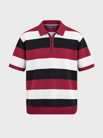 Men's Black Oversized Fit Colourblocked Flat Knit Polo T-Shirt