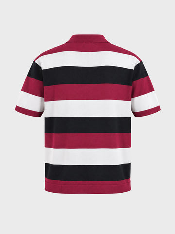 Men's Black Oversized Fit Colourblocked Flat Knit Polo T-Shirt