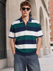 Men's Navy Blue Oversized Fit Colourblocked Flat Knit Polo T-Shirt