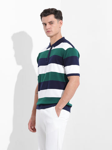 Men's Blue Oversized Fit Polo Power T-Shirt