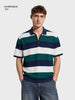 Men's Navy Blue Oversized Fit Colourblocked Flat Knit Polo T-Shirt