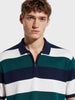 Men's Navy Blue Oversized Fit Colourblocked Flat Knit Polo T-Shirt