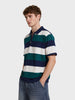 Men's Navy Blue Oversized Fit Colourblocked Flat Knit Polo T-Shirt