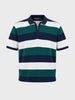 Men's Navy Blue Oversized Fit Colourblocked Flat Knit Polo T-Shirt