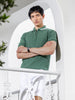 Men's Olive Slim Fit Textured Flat Knit Polo Collar T-Shirt