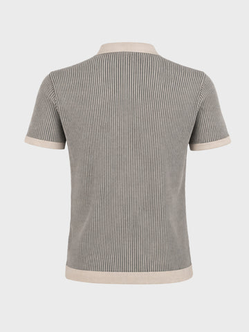 Men's Black Slim Fit Textured Flat Knit Polo Collar T-Shirt