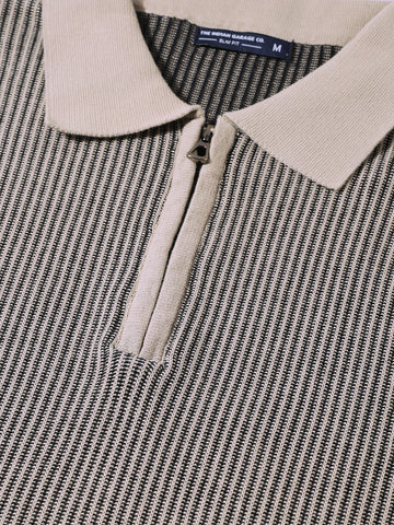 Men's Black Slim Fit Textured Flat Knit Polo Collar T-Shirt