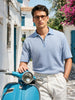 Men's Blue Slim Fit Solid Flat Knit Polo T-Shirt