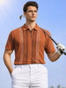 Men's Rust Slim Fit Textured Flat Knit Polo Collar T-Shirt