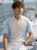 Men's Blue Slim Fit Colourblocked Flat Knit Polo T-Shirt