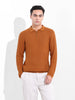 Men's Rust Slim Fit Textured Flat Knit Polo Collar T-Shirt
