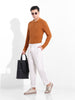 Men's Rust Slim Fit Textured Flat Knit Polo Collar T-Shirt