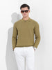 Men's Green Slim Fit Textured Flat Knit Polo Collar T-Shirt