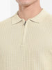 Men's Cream Slim Fit Textured Flat Knit Polo Collar T-Shirt