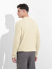 Men's Cream Slim Fit Textured Flat Knit Polo Collar T-Shirt