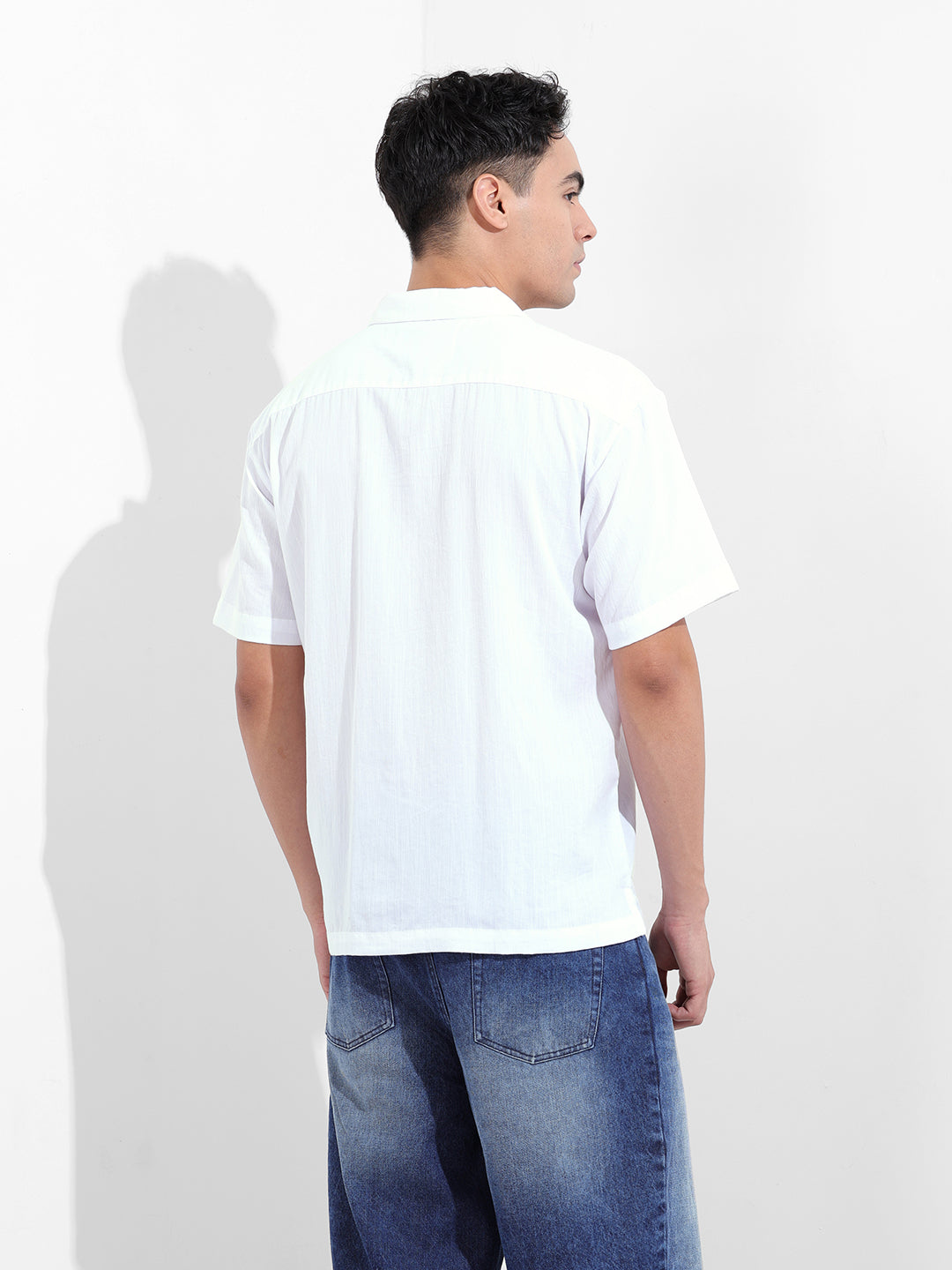 Men's White Relaxed Fit Embroided Resort Wear Shirt