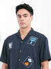 Men's Navy Blue Relaxed Fit Embroided Resort Wear Shirt