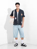 Men's Navy Blue Relaxed Fit Embroided Resort Wear Shirt
