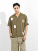 Men's Olive Relaxed Fit Embroided Resort Wear Shirt