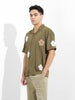 Men's Olive Relaxed Fit Embroided Resort Wear Shirt