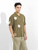 Men's Olive Relaxed Fit Embroided Resort Wear Shirt