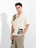 Men's Cream Relaxed Fit Embroided Resort Wear Shirt