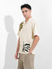 Men's Cream Relaxed Fit Embroided Resort Wear Shirt