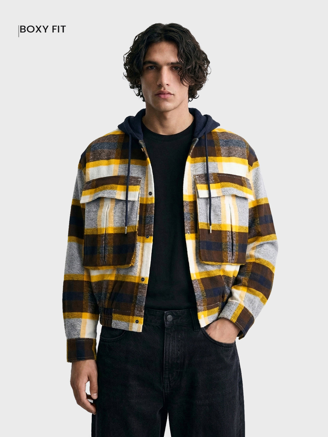 Men's Brown Boxy Fit Checked Casual Shirt