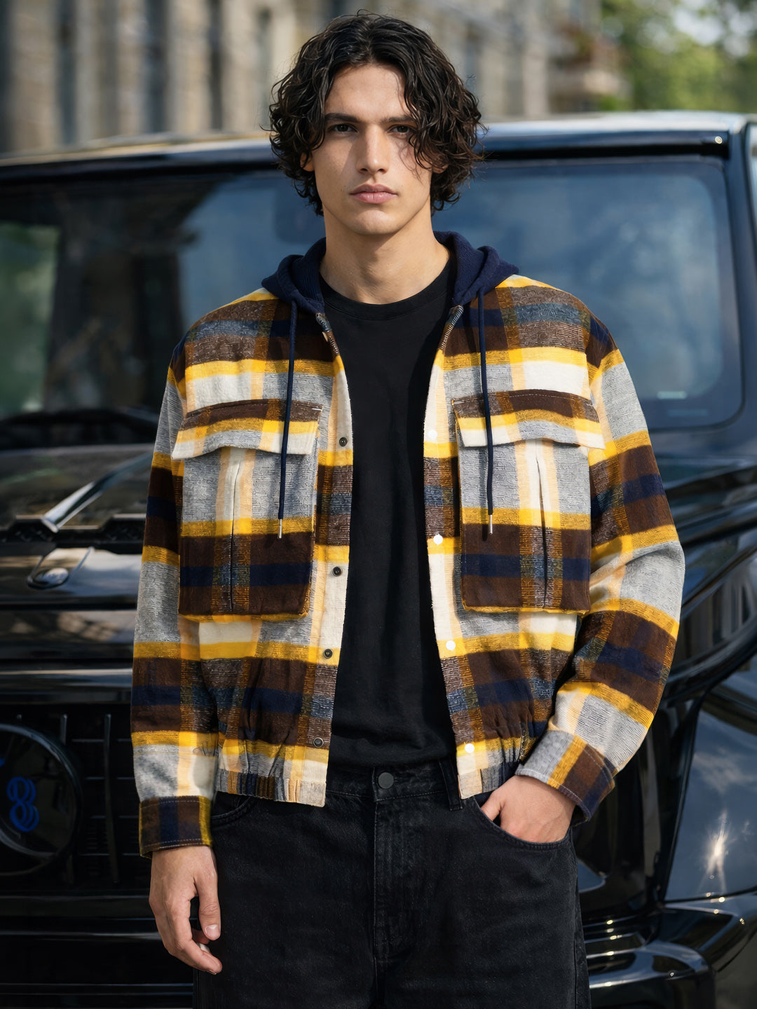 Men's Brown Boxy Fit Checked Casual Shirt