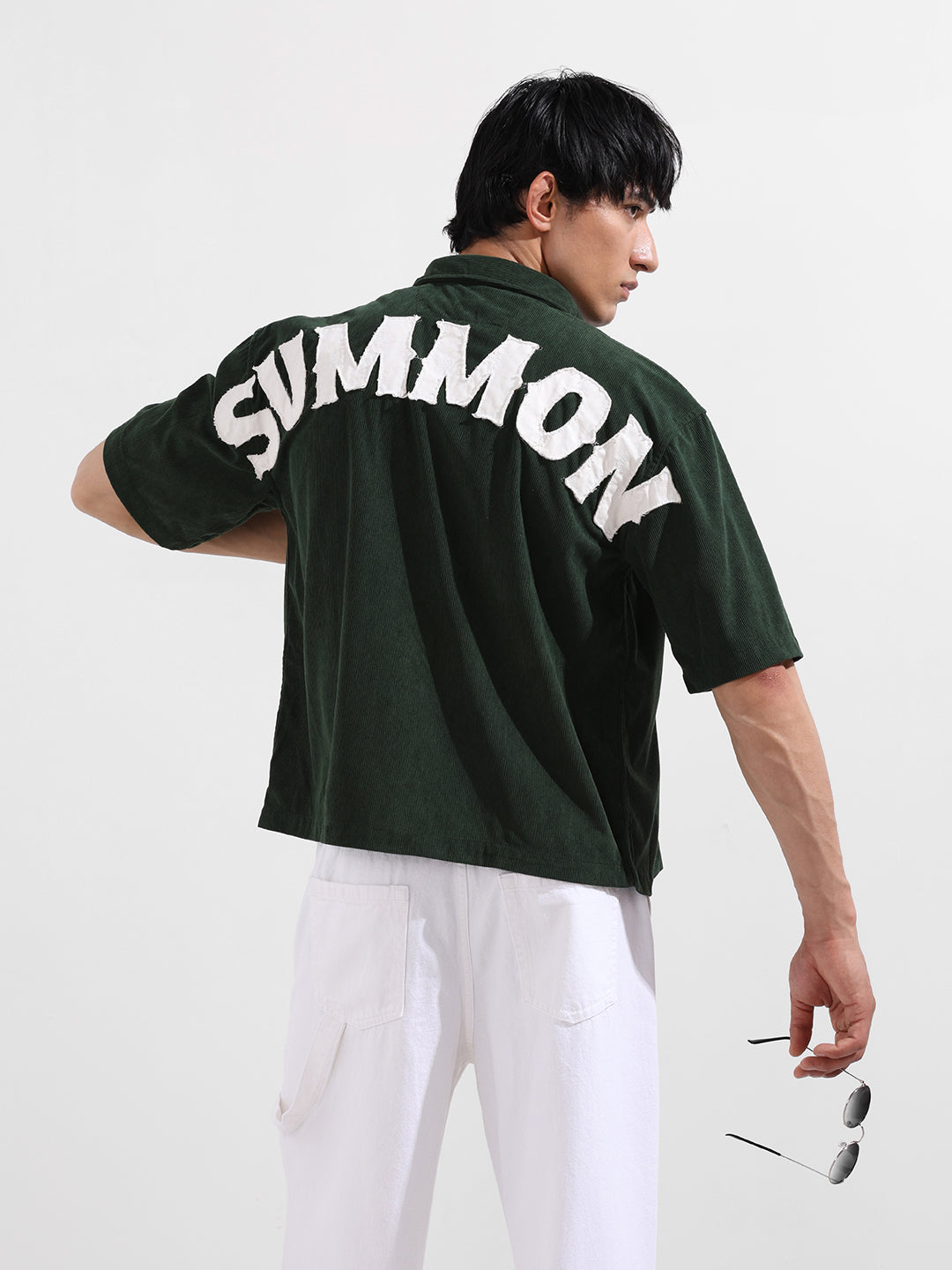 Men's Green Boxy Fit Embroided Street Wear Shirt