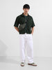 Men's Green Boxy Fit Embroided Street Wear Shirt