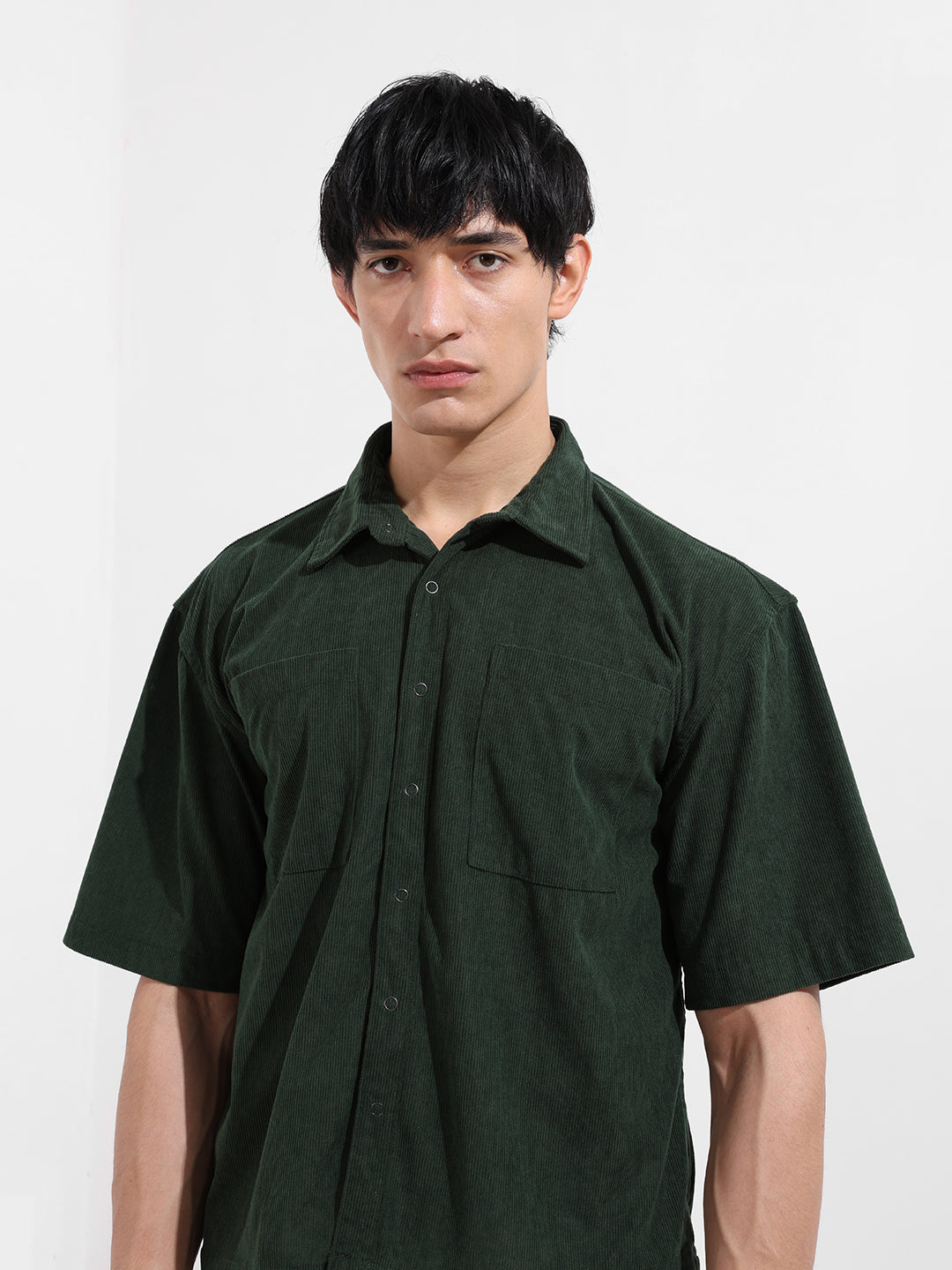 Men's Green Boxy Fit Embroided Street Wear Shirt