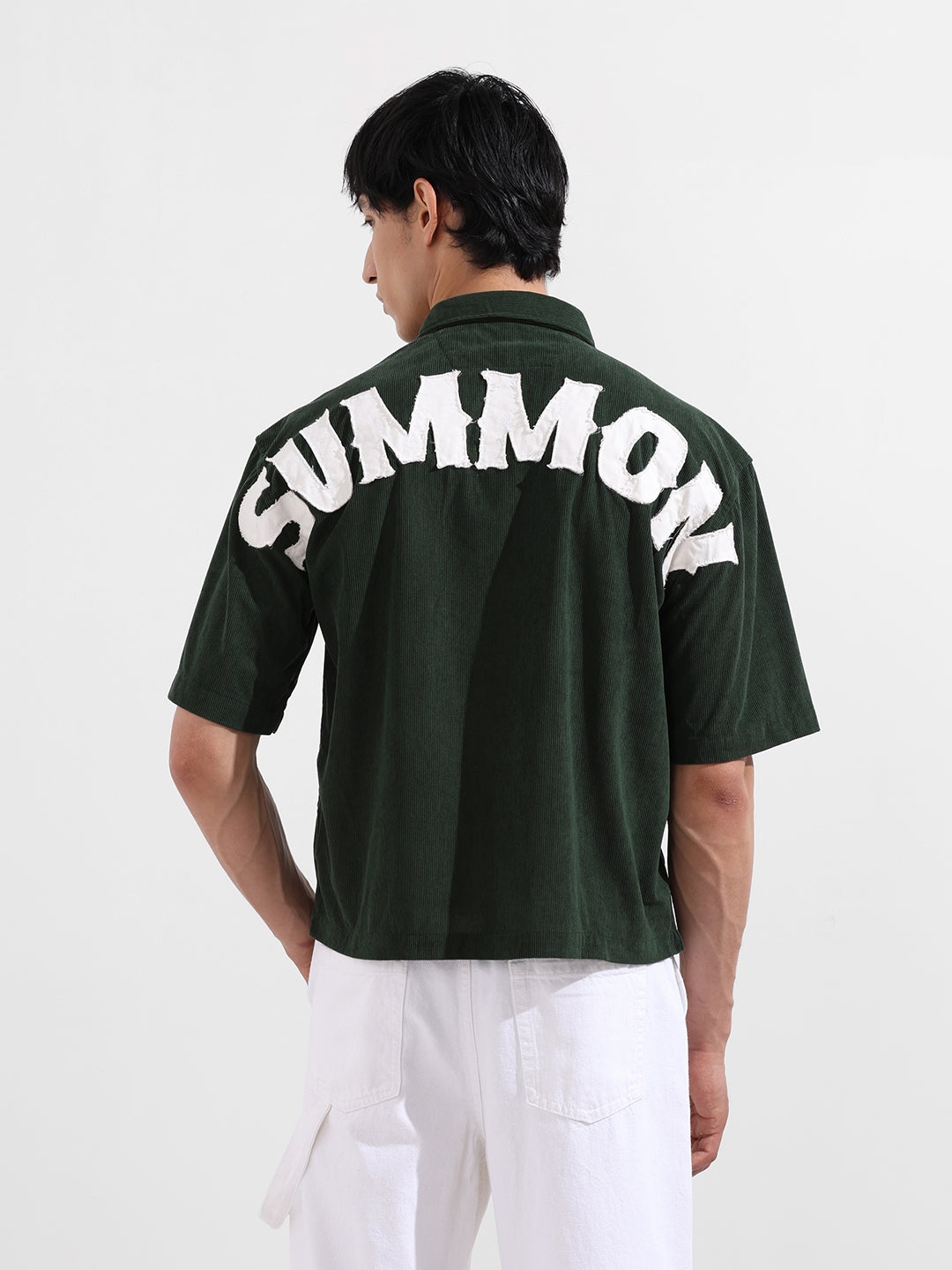 Men's Green Boxy Fit Embroided Street Wear Shirt