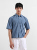 Men's Blue Boxy Fit Embroided Street Wear Shirt