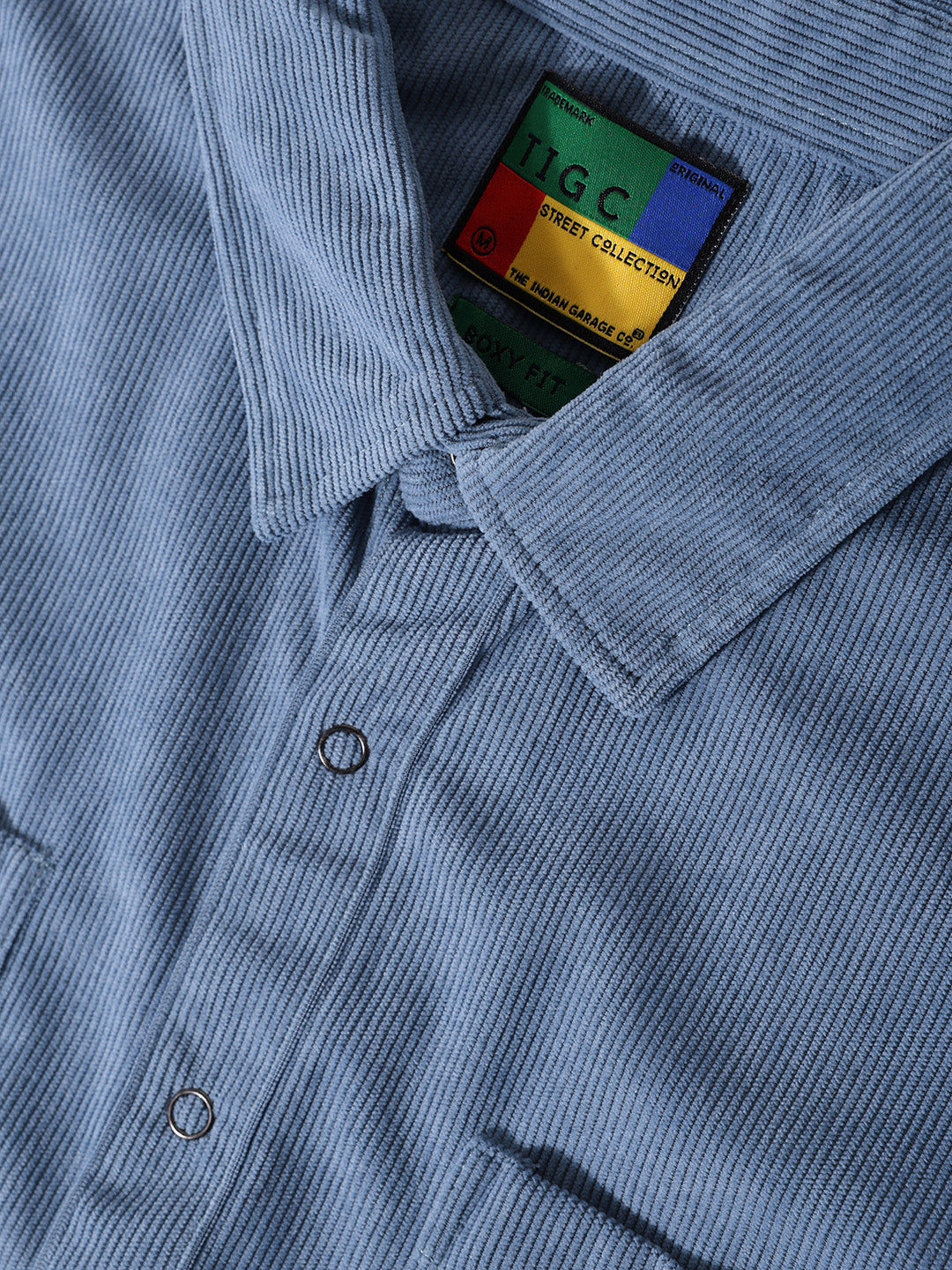 Men's Blue Boxy Fit Embroided Street Wear Shirt