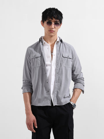 Men's Grey Regular Fit Solid Casual Shirt