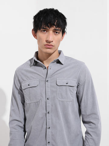 Men's Grey Regular Fit Solid Casual Shirt