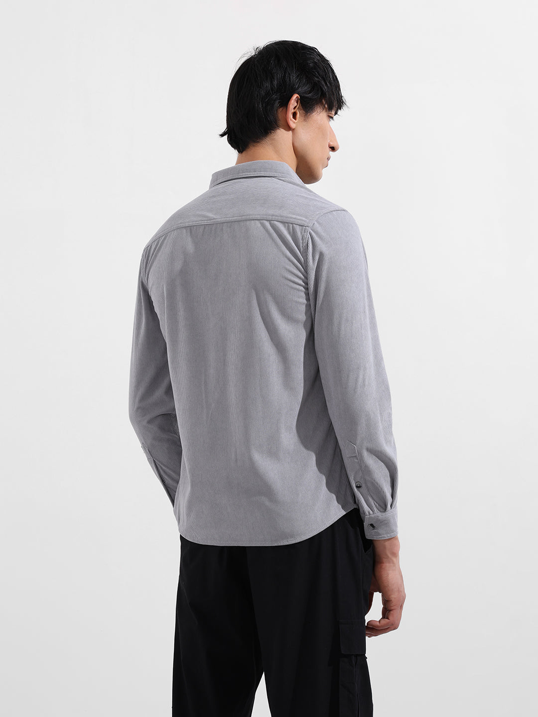 Men's Grey Regular Fit Solid Casual Shirt