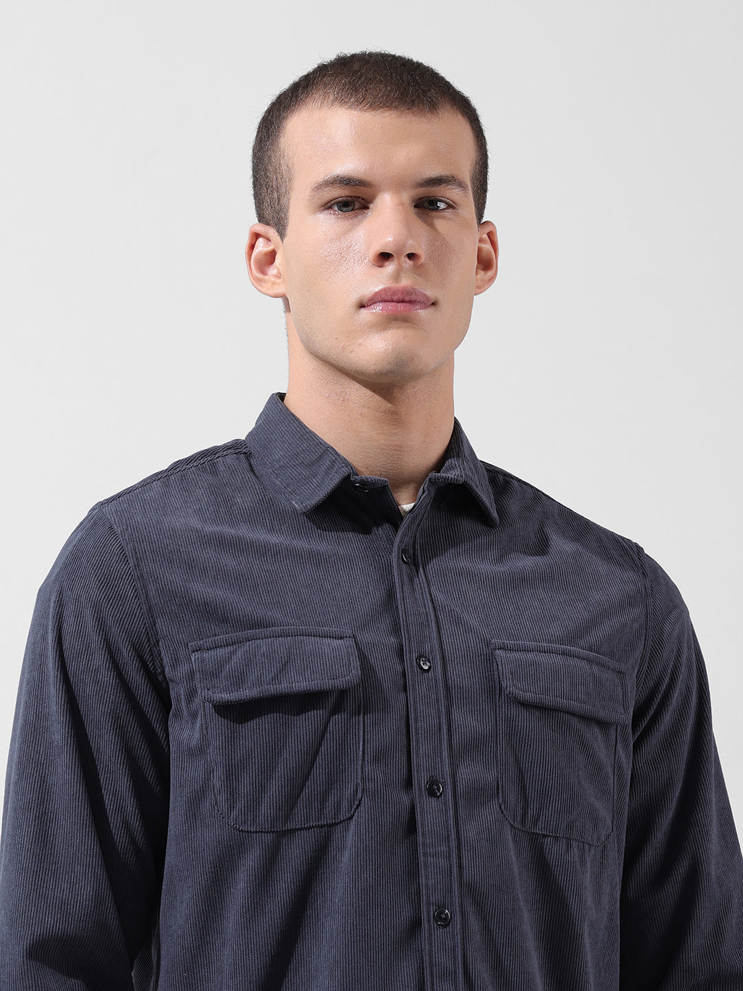 Men's Grey Regular Fit Embroided Street Shirt
