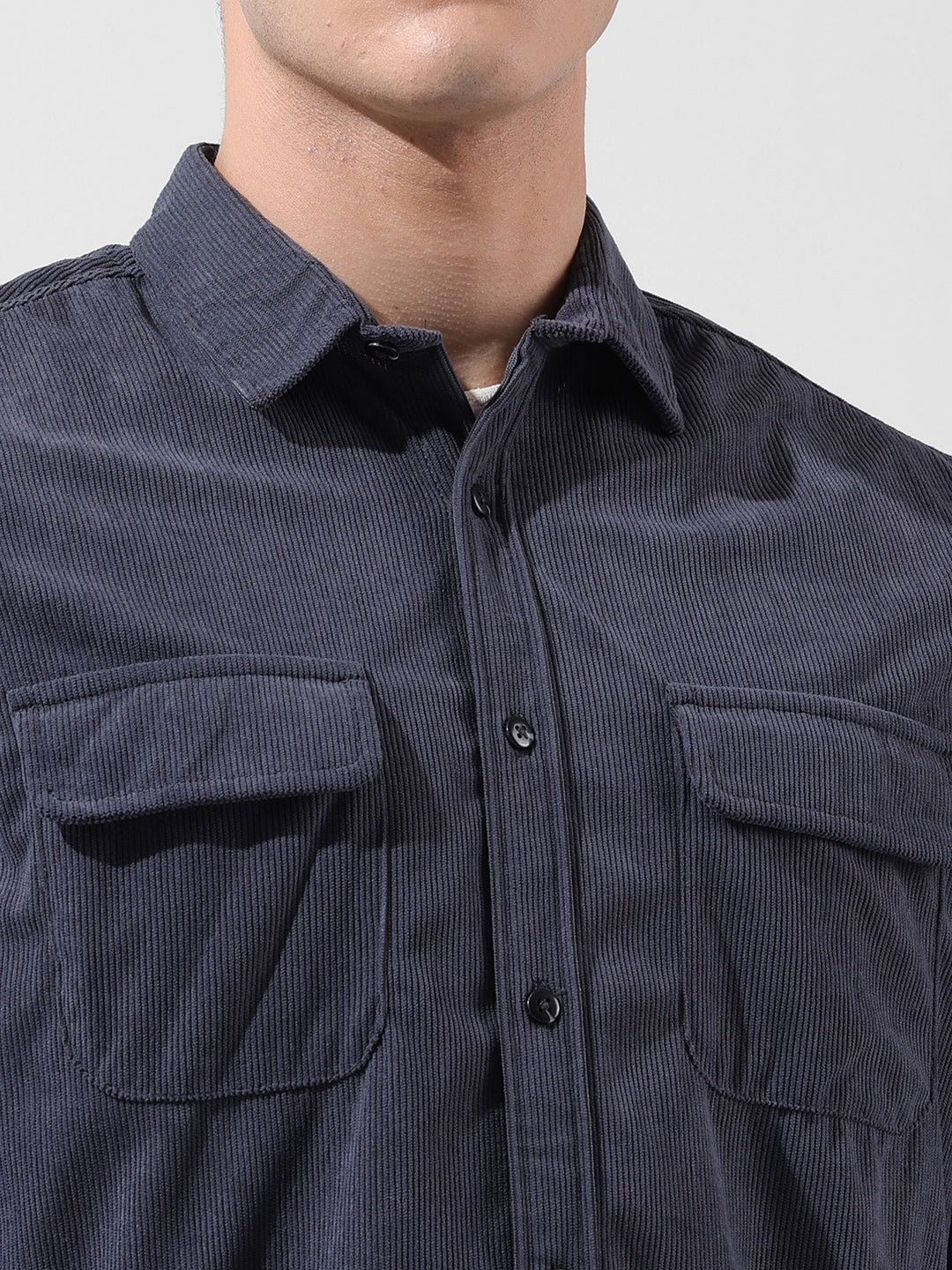Men's Grey Regular Fit Embroided Street Shirt