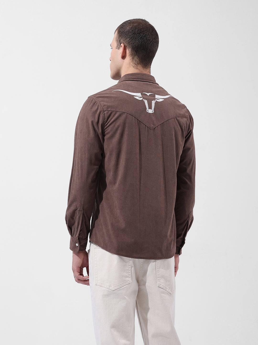 Men's Brown Regular Fit Embroided Street Shirt