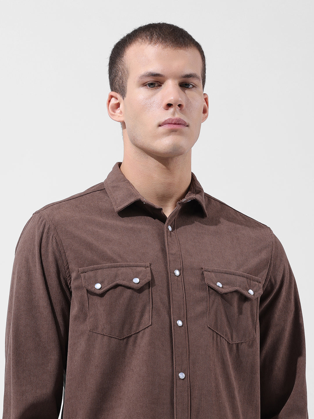 Men's Brown Regular Fit Embroided Street Shirt
