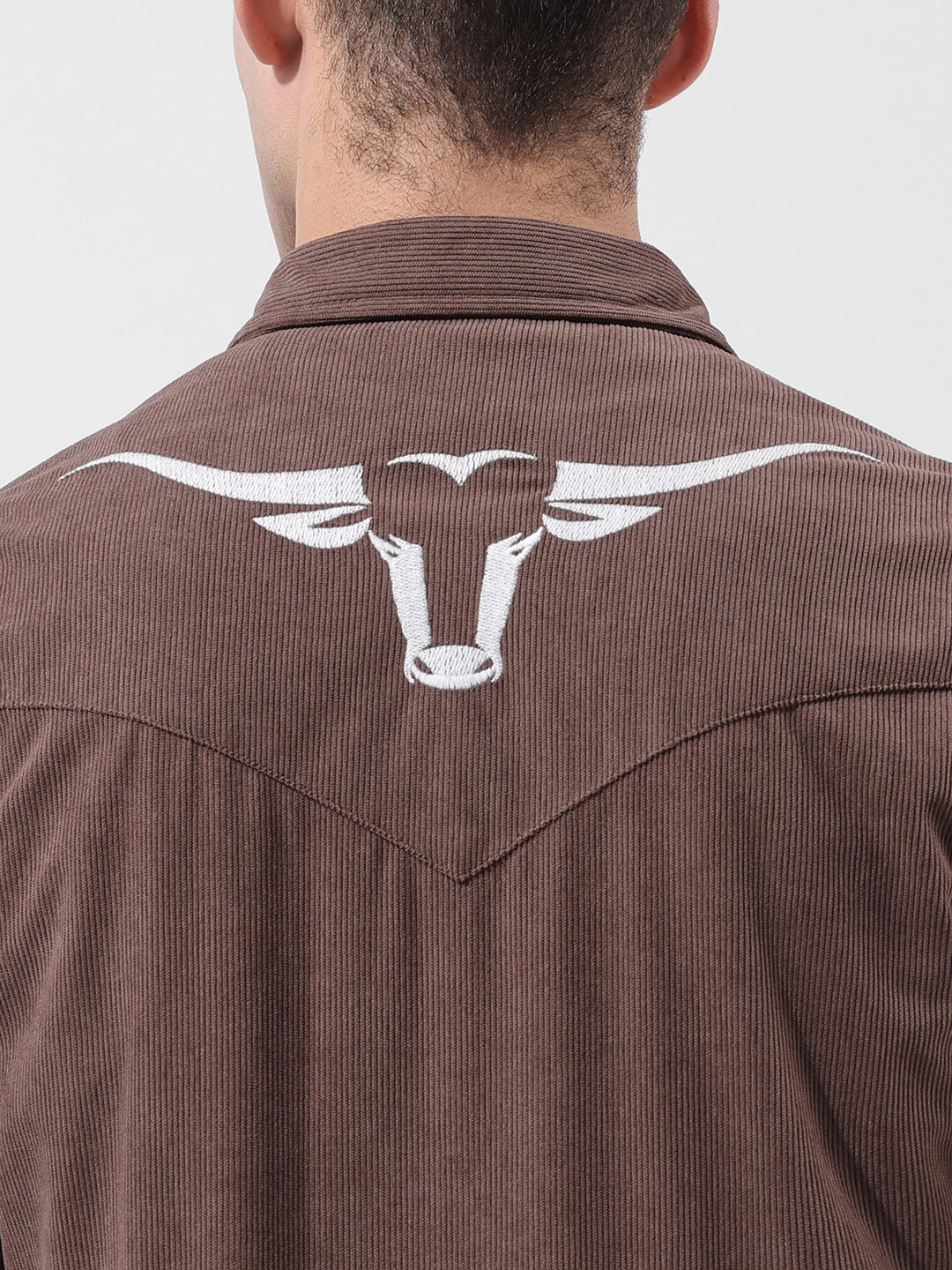 Men's Brown Regular Fit Embroided Street Shirt